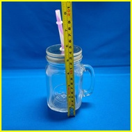 ♞,♘2 pieces thick glass mason jar for drinking with reusable plastic straw