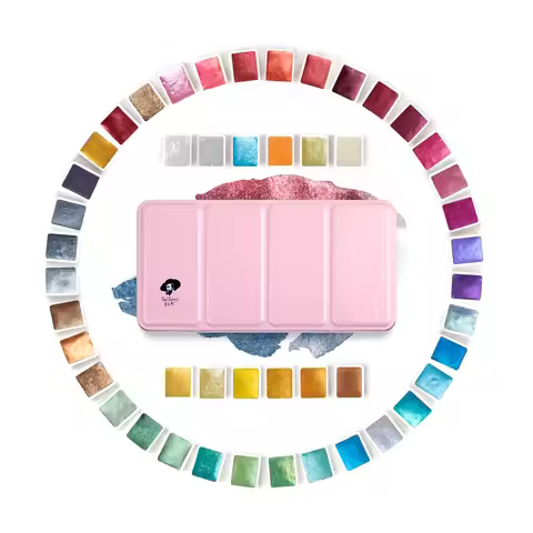Original Paul Rubens 12/24/48 Pearlescent Watercolor Paint Set Portable Pink Box with Palette Flash 
