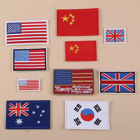 US Australia China England Flag Embroidery Patches for Clothing Iron on Clothes Jeans Bag Appliques 