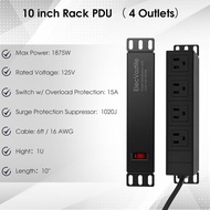10 inch Rack PDU, 4 Rear Outlets, 1020J Surge Protection &15A Overload Switch, 1U RackMount, Rack Mo