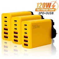 KAXOE 120W USB Charger Fast Charging Type 3PD+3USB Mobile Phone Adapter EU US UK Plug Quick Chargers