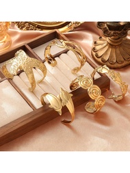 1 ชิ้น กำไลข้อมือ 18K ชุบสแตนเลส ลวดลายรูปคลื่นทะเล กว้าง และแบบมินิมอลที่เหมาะกับการสวมใส่ในงานปาร์
