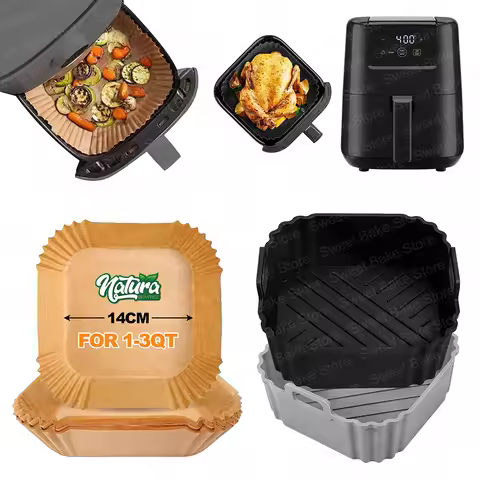 Square Small Silicone Air Fryer Liners & Baking Paper Compatible with CHEFMAN 2Qt Mini AirFryer, for