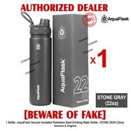 AQUAFLASK 22oz STONE GRAY Aqua Flask Wide Mouth with Flip Cap Spout Lid Flexible Cap Vacuum Insulate