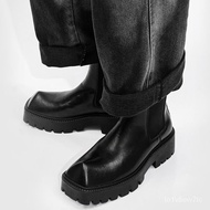 ZZRhinoceros Horn Dr. Martens Boots Men's Genuine Leather Chelsea Boots Square Toe Boots Men's Slip-on Boots Men's High
