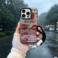 Y2K Grunge Red Lipstick Kiss Mark Mirror Phone Case With Wrist Lanyard & Holder For Oppo Reno 11 10 