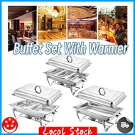 SG in Stock 11L Buffet Set 1/2/3 Plates Container Food Warmer With Warmer Stainless Steel Square Buf