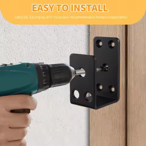 U Shaped Door Reinforcement Bracket, Heavy Duty 1PC Black Security Support Fits 2x4 Lumber for Home 