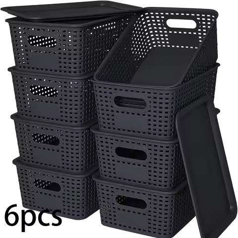 6 PCS Stackable Storage Boxes with Lids, 10.2x7.2x4.1 Inch Plastic Organizer Containers for Home, Of