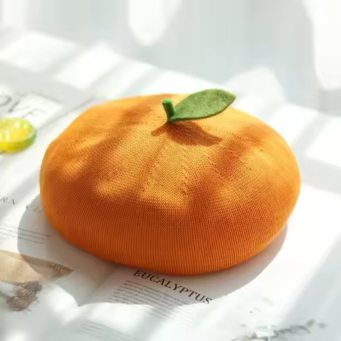 Thin Breathable Beanie Women Kid Cute Green Red Apple Soft Girl Painter Hat Female Small Leaf Fruit 