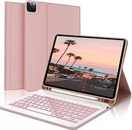 BORIYUAN iPad Pro 12.9 Case with Keyboard 2022 6th Generation, 7 Colors Backlit Detachable Keyboard Folio Smart Cover with Pencil Holder for iPad Pro 12.9" 6th Gen/5th Gen/4th Gen/3rd Gen – Rose Gold