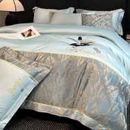 Light Luxury High-End Sense 120 Pure Cotton Four-Piece Set Embossed Embroidery Duvet Cover Bed Sheet