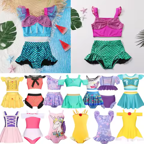 Princess Swimsuit Mermaid Mirabel Isabella Swimsuit Set Girl Summer Beachwear Pool Party Kids Anna E