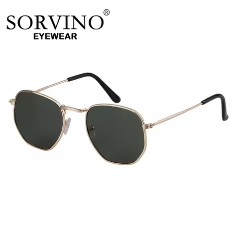 SORVINO Hexagon Sunglasses Men Brand Designer Small Square Sunglases Metal Frame Driving Fishing Gla