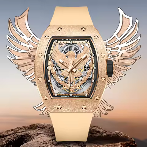 BONEST GATTI 5002 Men Automatic Watch Tonneau Mechanical Wristwatch Luminous Eagle Dial Watches for 