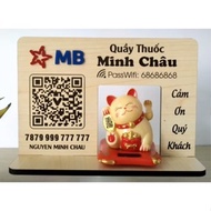 Qr scan code board printed on wood, cat waving hands printed on demand