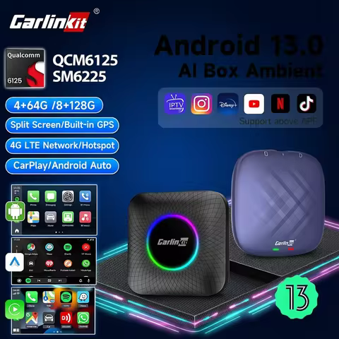 Carlinkit Ai Box Android 13 Led Wireless Android Auto & CarPlay Smart Tv Box QCM6225 Support Youtube