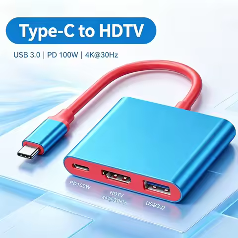3 in 1 TYPE-C Hub with HDTV and USB 3.0 Port USB-C to HDMI-Compatible 4k 30hz 4K60Hz Adapter PD 100W