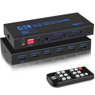 4K HDMI Matrix 4 In 2 Out พร้อมตัวแยกตัวสลับวิดีโอ HDMI เครื่องแยกสัญญาณเสียง4X2 Matrix + ออปติคอล &amp; เอาต์พุตเสียงสเตอริโอ3.5มม. สำหรับพีซี