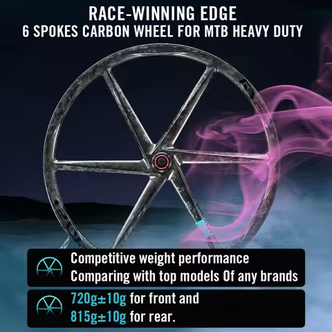 RYET 6-Spoke Carbon MTB Wheelset 25mm 36T Ceramic Ratchet Boost 148/110mm 1520g Tubeless For Trail/E