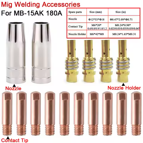 MB15 15AK MIG Welding Contact Tip 0.6mm 0.8mm 0.9mm 1.0mm 1.2mm Protective Nozzle For Rilon Riland J