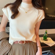 Women's Mid-Neck Knitwear Top with Breathable Fabric, Multiple Colors