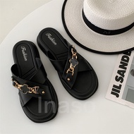Inaso Sendal Wanita Slop Karet Jelly Fashion Kekinian Sandal Cewek Flat Selop Kasual Empuk Anti Slip