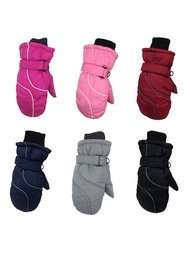 隨機 1 雙兒童冬季滑雪手套防水保暖滑雪手套中性手套,適合寒冷天氣兒童