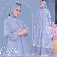 New Quella Dress Wanita Set Kerudung Hijab Gamis Motif Salur Lebaran Ceruty Busui Terbaru Mewah Keki