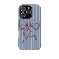 Blue striped bow double-layer phone case Applicable iPhone17Pro/15/16plus/13/12/11/Samsung S24 Plus 