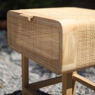 Elegant Rattan Bedside Table 45x50cm Natural Wood Finish Side Table for Bedroom