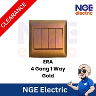 CLEAR STOCK| ERA 4 Gang 1 Way GOLD Switch Modern Slim Wall Switch Light Switch 4G1W Switch Socket Ou