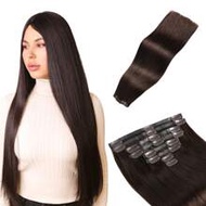 Seamless Skin Weft Clip In Human Hair Extensions 8 ชิ้น 110 กรัม 120 กรัม PU Clip In Extensions Full