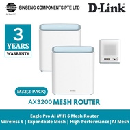 D-Link M32 (2 Pack) Eagle Pro AI AX3200 WiFi 6 Mesh Router Wireless 6 Expandable Mesh High-Performan