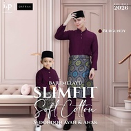 QAYRAA 2026🪔Burgundy Baju Melayu Soft Cotton Slim Fit Cekak Musang Ayah dan Anak Sedondon Family Set