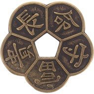 Chinese Feng Shui Coins with Hole - Set of 6 I-Ching Fortune Telling & Divination Coins, 2.2Inch Bra