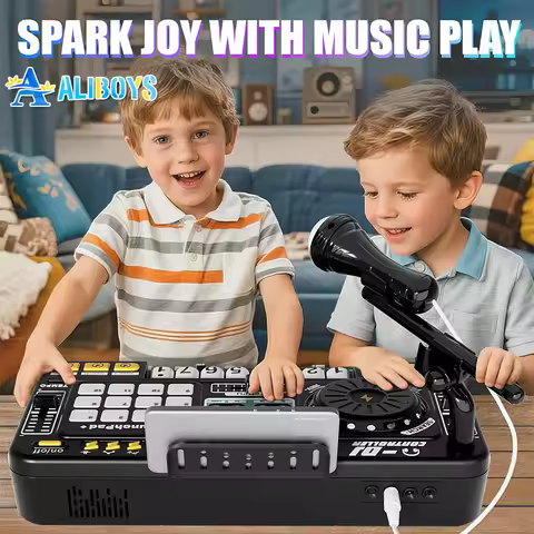 Kid DJ Mixer with Microphone Electronic Piano Keyboard Bluetooth DJ Turntable Controller Musical Ins