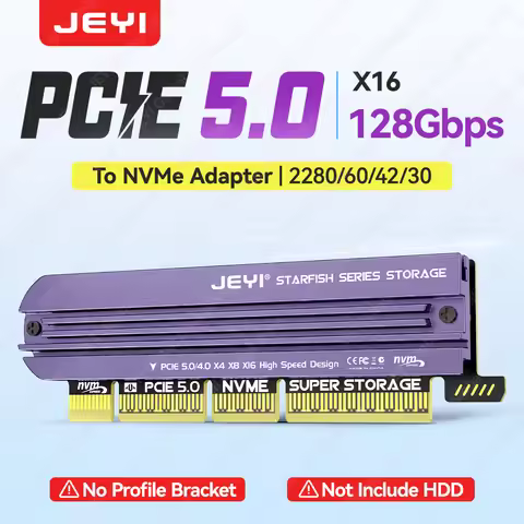 JEYI M.2 NVME to PCIe 5.0 4.0 Adapter With Aluminum SSD Heatsink NVMe 128Gbps Gen4 PCIE X4 X8 X16 Ex