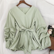 blouse women blouse muslimah tunic blouse korean style puff sleeve blouse baju blouse wanita white b
