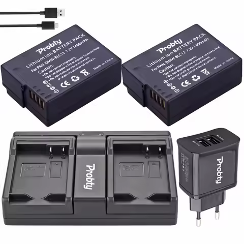 2pcs PROBTY DMW-BLC12 DMW BLC12 Battery + USB Dual Charger + Plug for Panasonic DMC GH2 G5 G6 V-LUX4