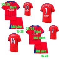 25/26 PSG O.DEMBELE soccer clothes 2025 paris-Third Jerseys kid suits（with pants） D.DOUE KVARATSKHEL
