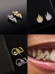 1 ชิ้น ทอง เงิน ชุบ ดอกไม้ หัวใจ สี่เหลี่ยม เพชร ดาว ฮิปฮอป Grillz ฟันฝาครอบด้านบนหรือด้านล่างสำหรับ