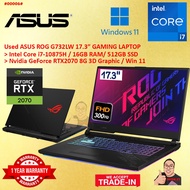#RG006 *Used Gaming ASUS ROG G732LW Intel Core i7-10875H 16GB RAM 512GB SSD Nvidia RTX2070 RTX 2070 