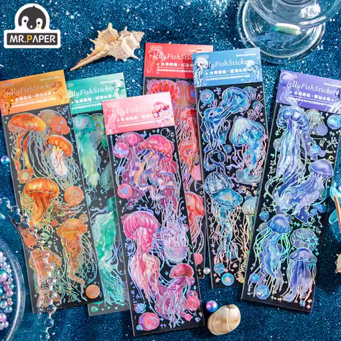 Mr. Paper 6 Style 2pcs/bag Vintage Jellyfish PET Sticker Creative Laser Hand Account Material Decora