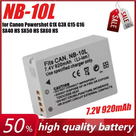 7.2V 920mAh NB-10L for Canon Powershot G1X G3X G15 G16 SX40 HS SX50 HS SX60 HS Camera