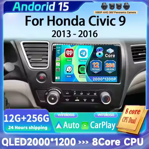 Android 15 Car Radio For Honda Civic 9 2013 - 2016 US EDITION AI Voice Multimedia Video Player Navig