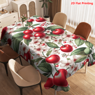 1/20pcs Spring Tablecloth, Featuring Vibrant Red Cherries And Delicate White Flowers Accented On A F