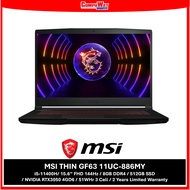 MSI THIN GF63-11UC-886MY (BLACK/15.6'' FHD 144HZ/I5-11400H/8GB+512GB/RTX3050 4GD6/W11/2Y)