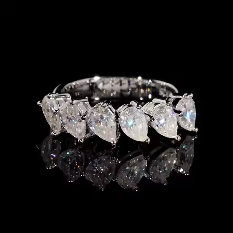 Cross border hot selling high-end D-color pear shaped 50 cent moissanite ring S925 silver personaliz
