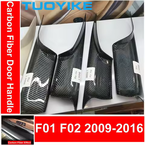 Car Interior Door Handle Black Cream Carbon Fiber Kit For BMW F01 F02 7-series Front Rear Left Right